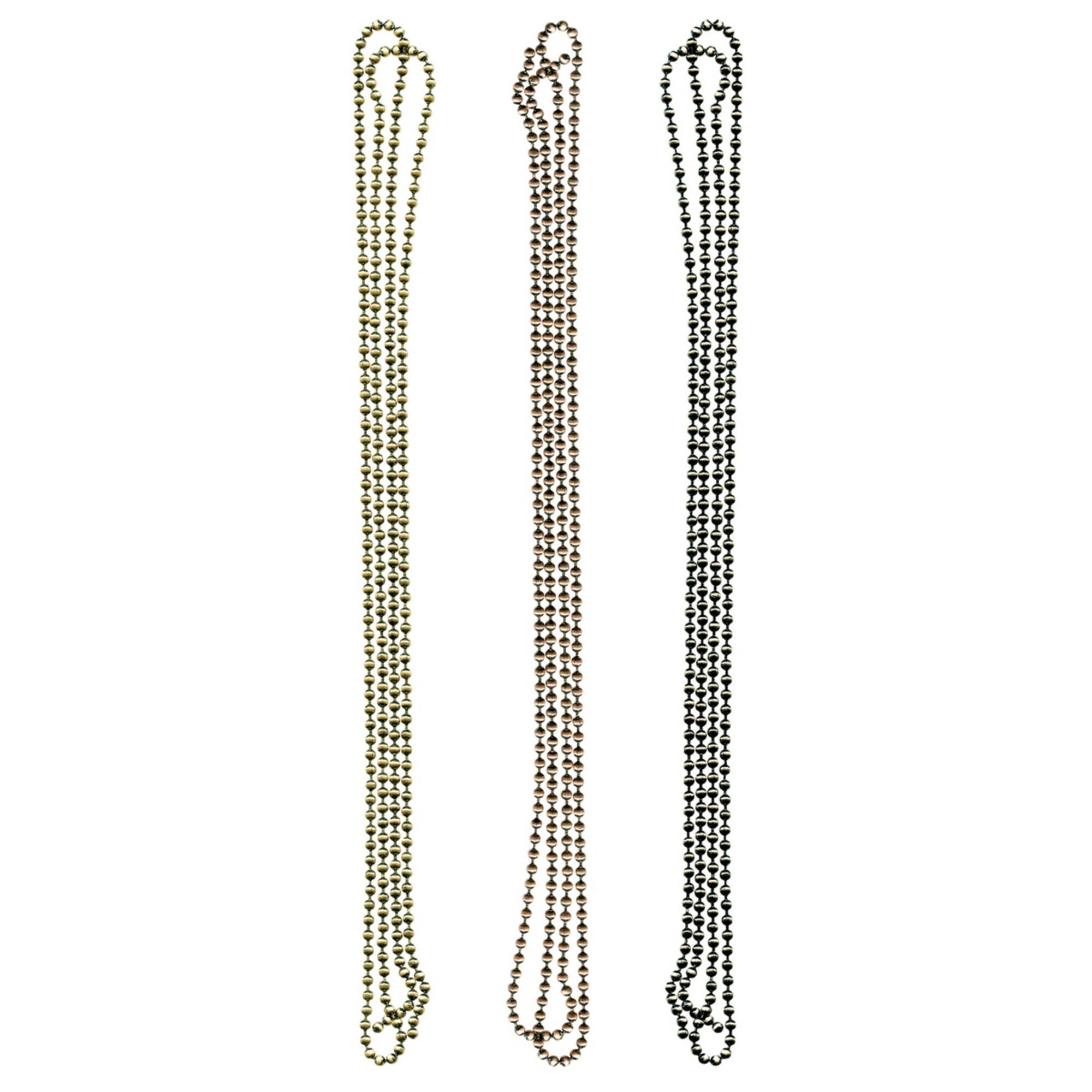 Idea-Ology Metal Ball Chains 36" 3/Pkg Each W/6 Connectors-Antique Nickel, Brass & Copper
